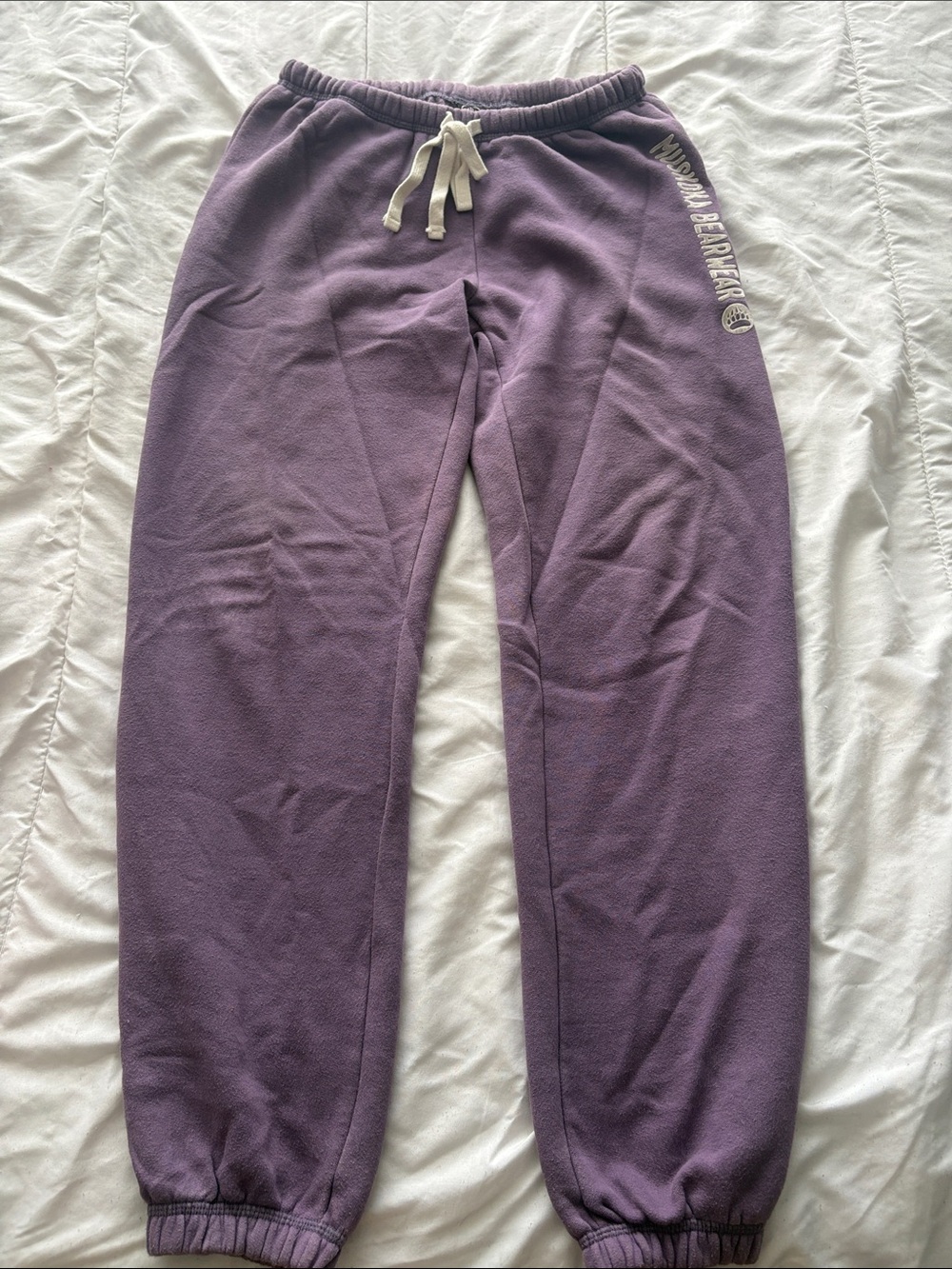 Muskoka BearWear Purple Fleece Jogger Pants with Drawstring and Paws on the Back